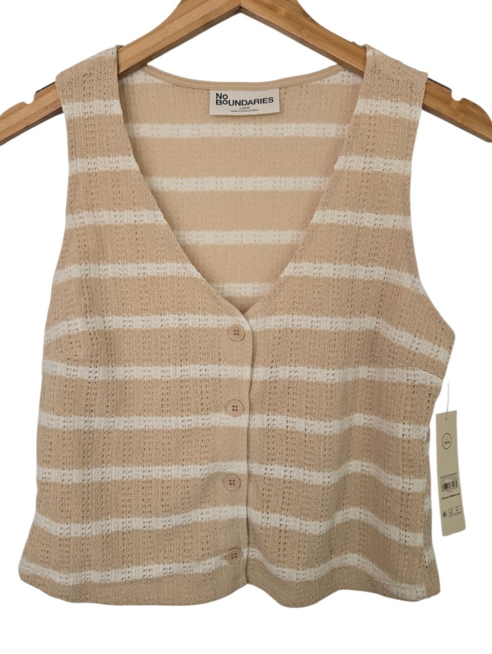 🤍 NWT No Boundaries Beige & Cream Striped Crochet Knit Vest + Wide Leg Pants Se - Picture 2 of 6